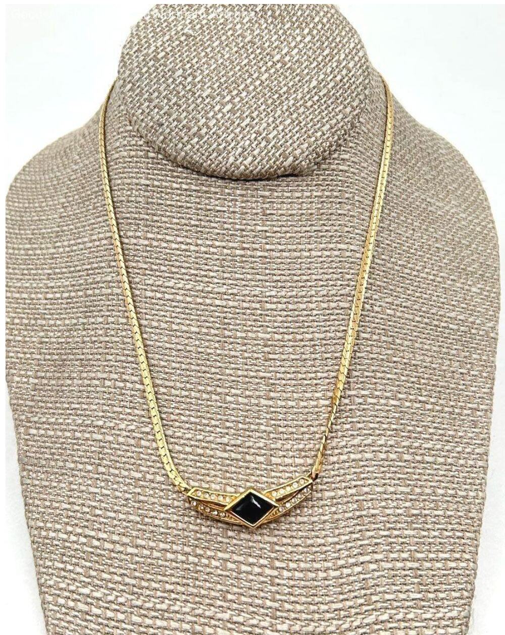 Vintage Christian Dior Gold Tone Deco Rhinestone Necklace Authenticated